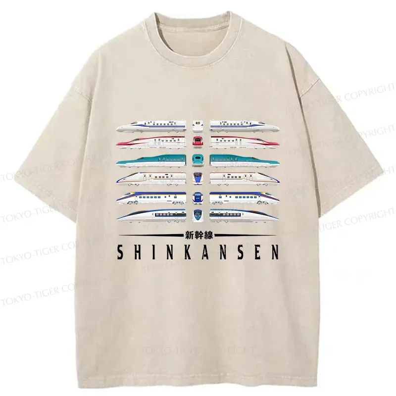 Tokyo-Tiger Shinkansen Trains Washed T-Shirt