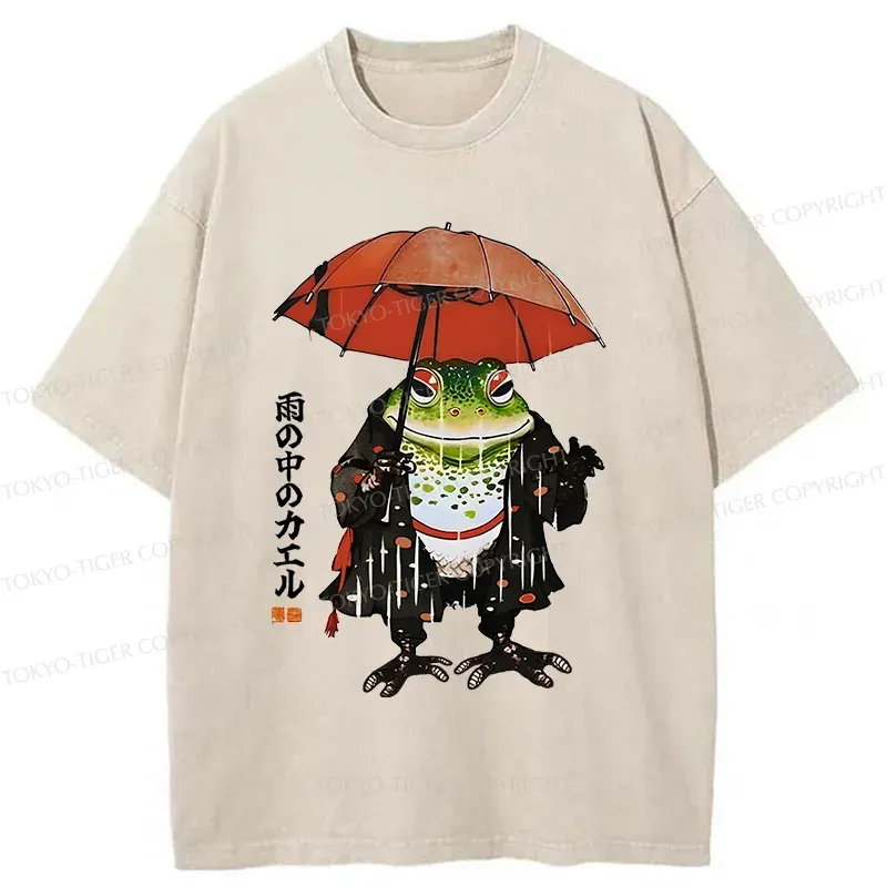 Tokyo-Tiger Frog In The Rain Washed T-Shirt