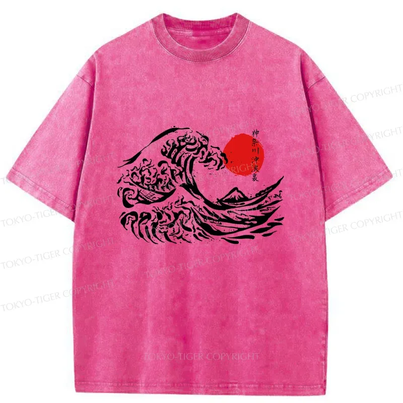 Tokyo-Tiger Japanese Retro Waves Washed T-Shirt