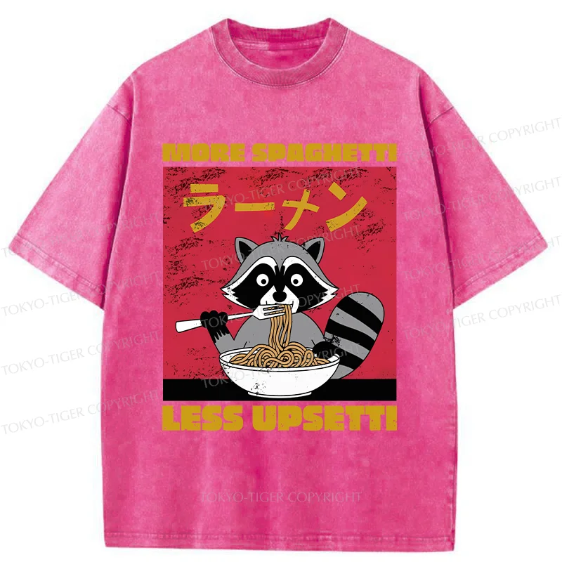 Tokyo-Tiger Raccoon Eats Spaghetti Washed T-Shirt