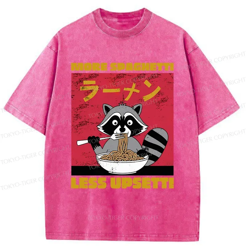 Tokyo-Tiger Raccoon Eats Spaghetti Washed T-Shirt