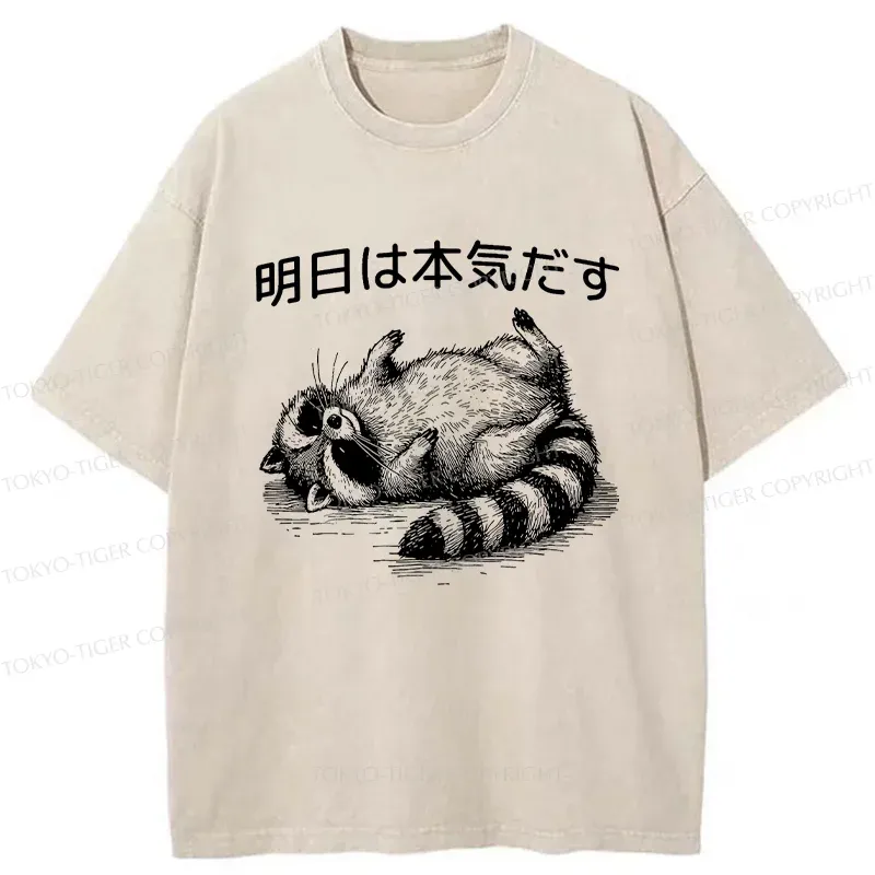 Tokyo-Tiger Lazy Raccoon Washed T-Shirt
