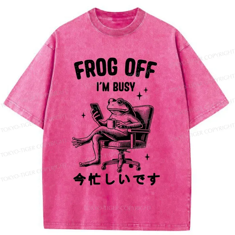 Tokyo-Tiger Busy Frog Funny Washed T-Shirt