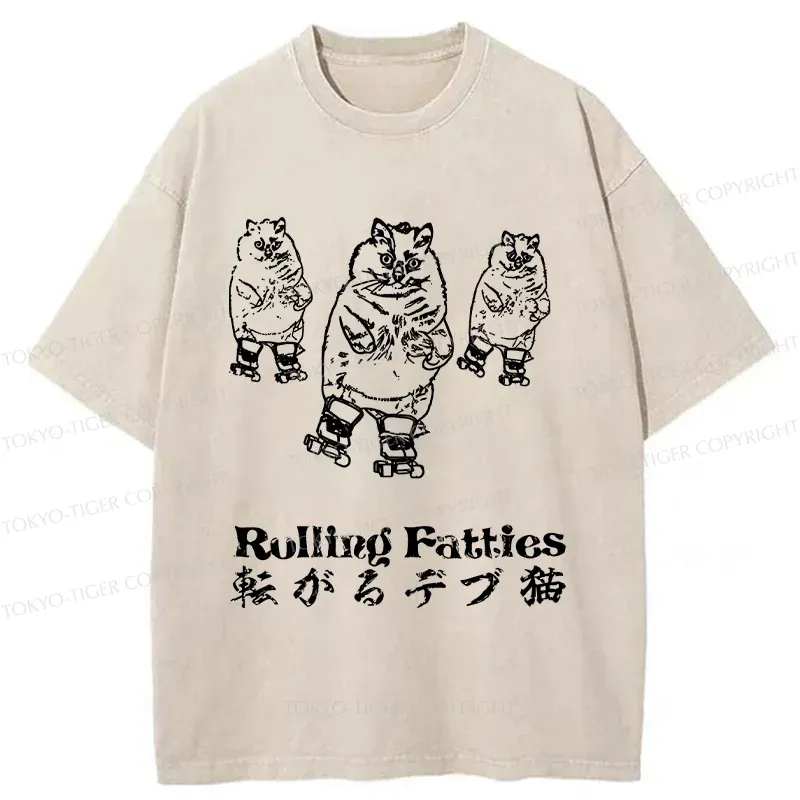 Tokyo-Tiger Cat Skating Japan Washed T-Shirt