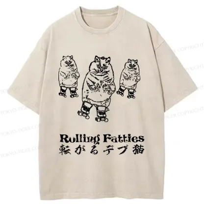 Tokyo-Tiger Cat Skating Japan Washed T-Shirt