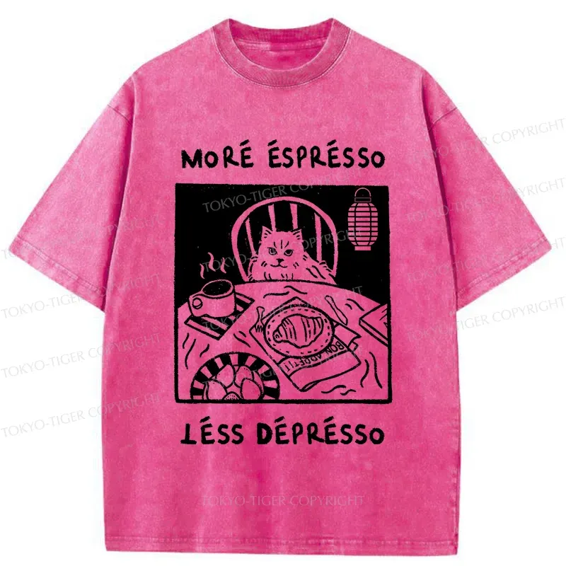 Tokyo-Tiger Cat Drinking Espresso Washed T-Shirt