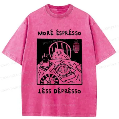 Tokyo-Tiger Cat Drinking Espresso Washed T-Shirt