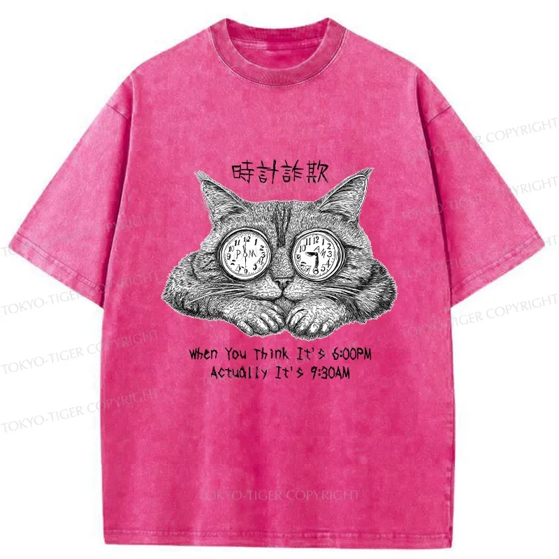Tokyo-Tiger Funny Hour Hand Fraud Washed T-Shirt Sale
