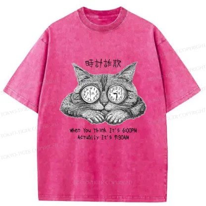 Tokyo-Tiger Funny Hour Hand Fraud Washed T-Shirt