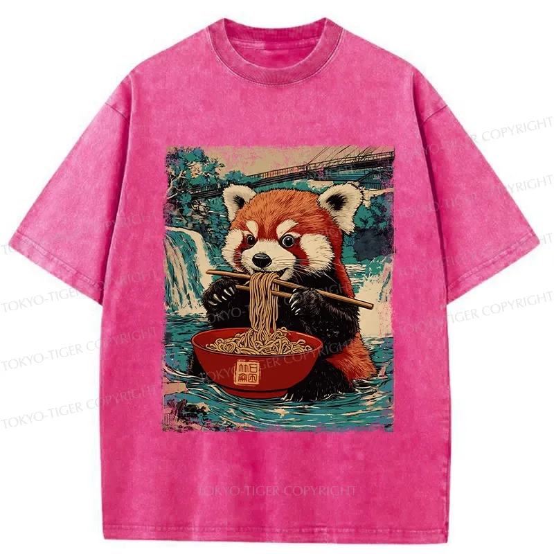 Tokyo-Tiger Ramen Lover Red Panda Washed T-Shirt