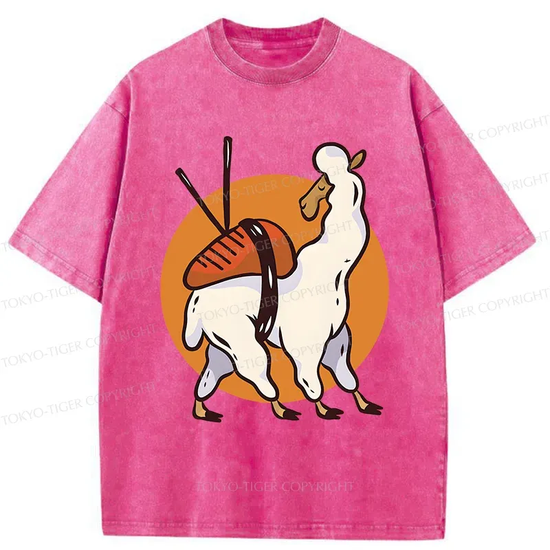 Tokyo-Tiger Alpaca Sushi Japan Washed T-Shirt