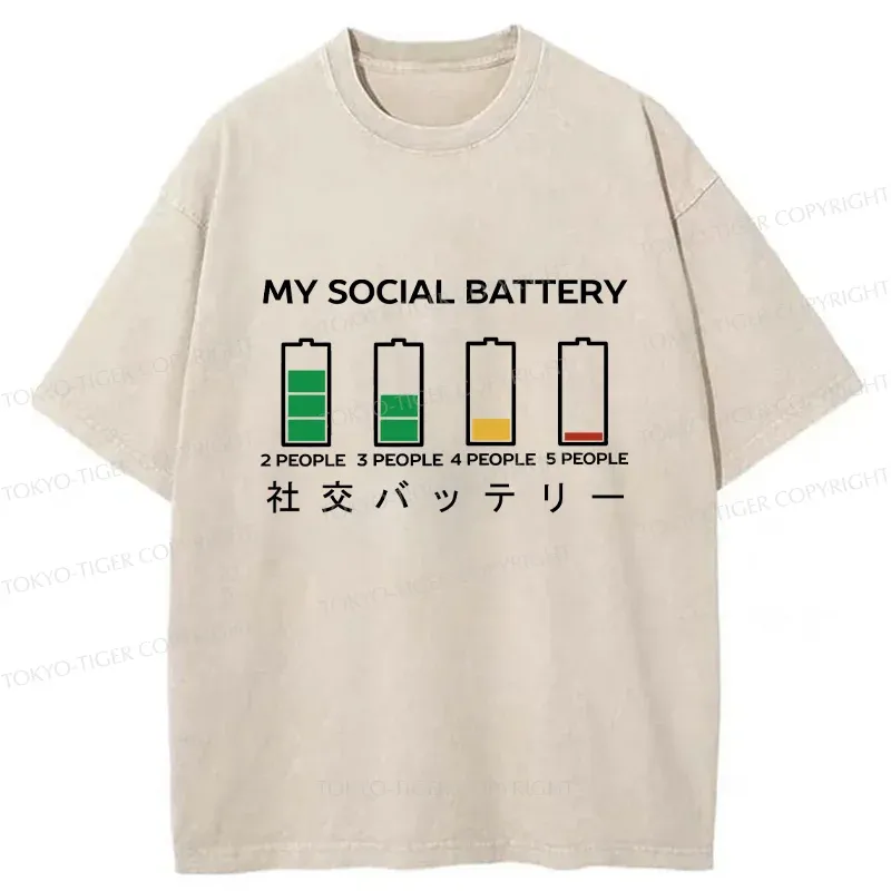 Tokyo-Tiger My Social Battery Washed T-Shirt