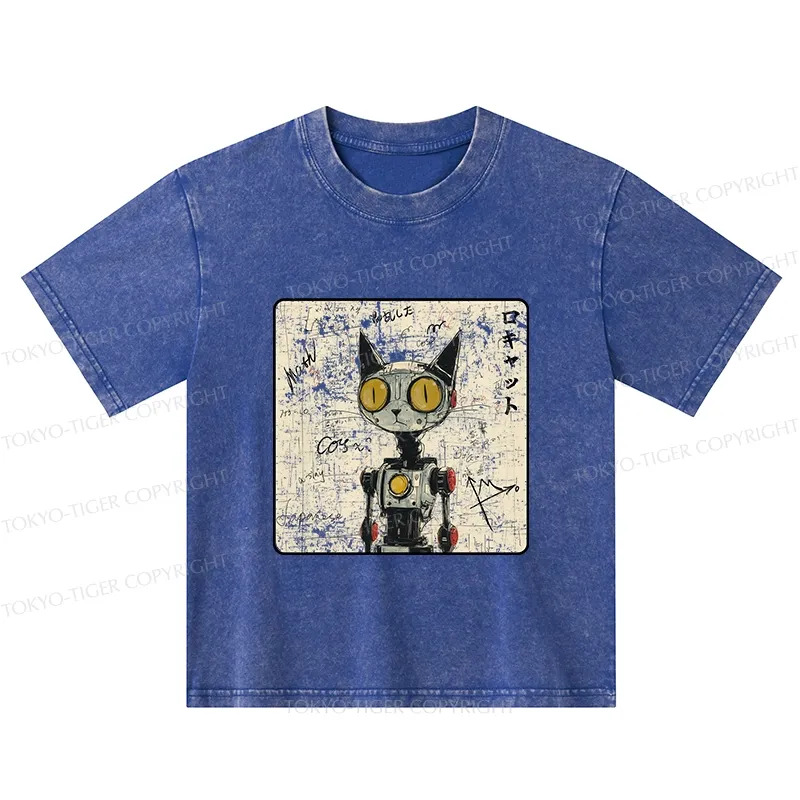 Tokyo-Tiger Robot Cat Kids Washed T-Shirt