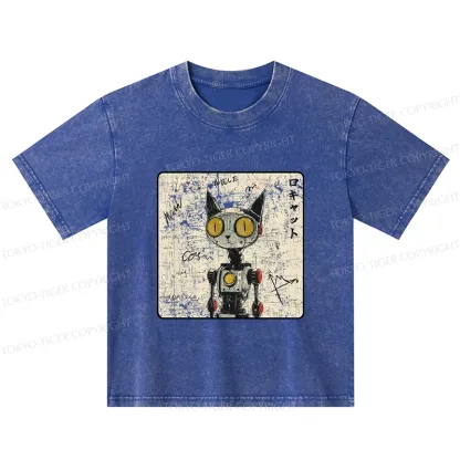 Tokyo-Tiger Robot Cat Kids Washed T-Shirt