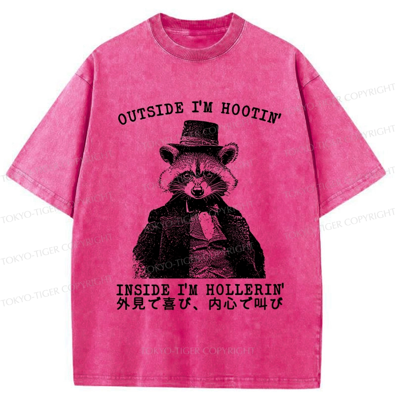Tokyo-Tiger Outside I'm Hootin' Inside I'm Hollerin' Washed T-Shirt