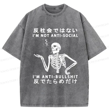 Tokyo-Tiger I'm Anti-Bullshit Funny Washed T-Shirt