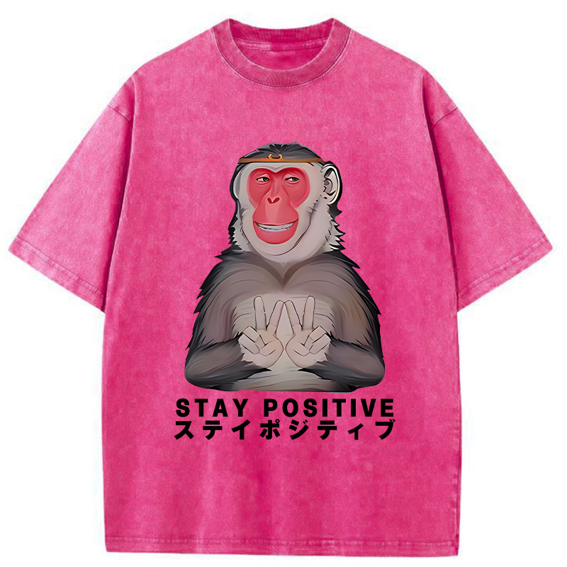 Tokyo-Tiger Monkey Stay Positive Washed T-Shirt