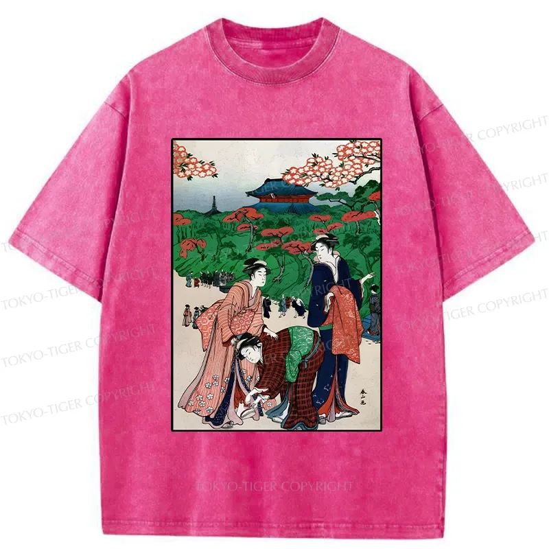 Tokyo-Tiger Retro Japanese Scenery Washed T-Shirt