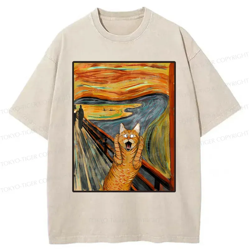 Tokyo-Tiger Screaming Cat Washed T-Shirt