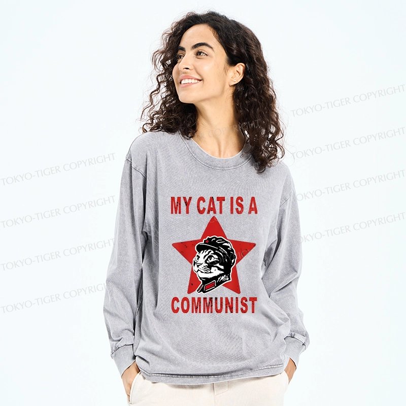 Tokyo-Tiger Funny Cat-ism Washed Long Sleeve T-Shirt