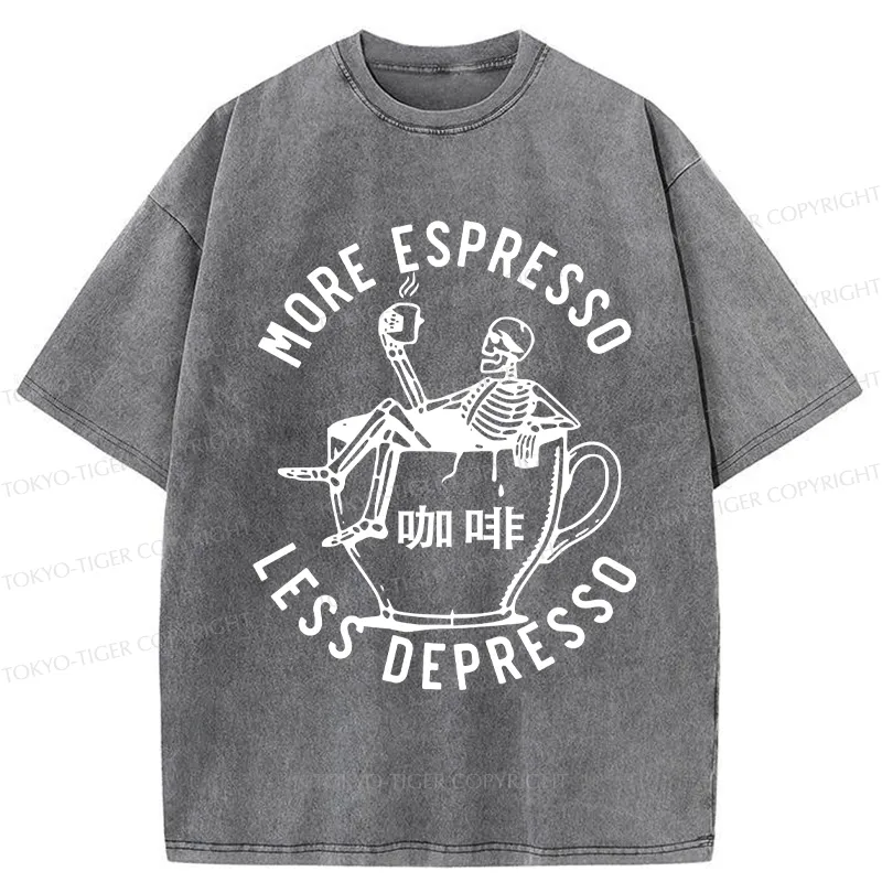 Tokyo-Tiger More Espresso Less Depresso Japan Washed T-Shirt