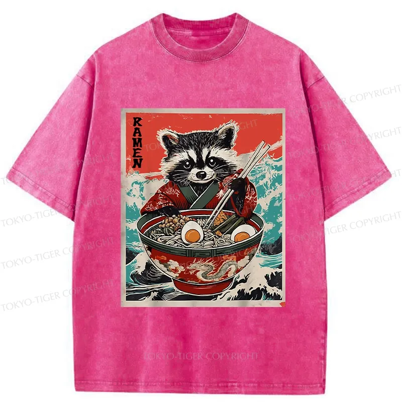 Tokyo-Tiger Ramen-loving Raccoon Washed T-Shirt