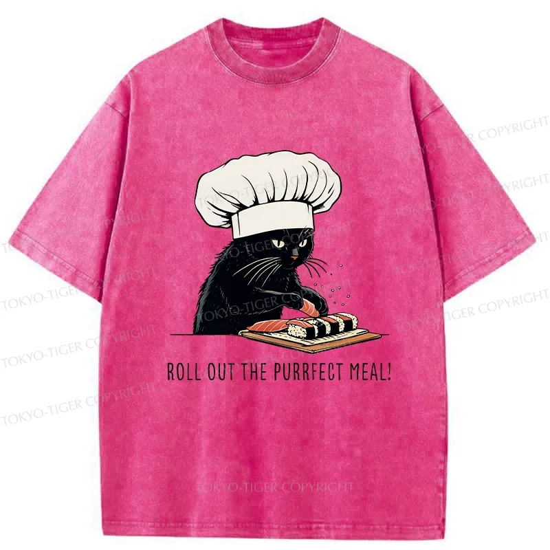 Tokyo-Tiger Roll Out The Purrfect Meal Washed T-Shirt