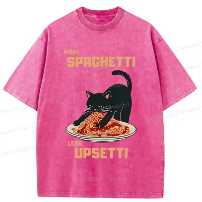 Tokyo-Tiger Cat Eating Spaghetti Washed T-Shirt