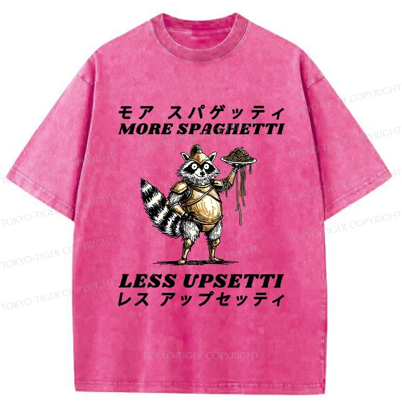 Tokyo-Tiger Armed Raccoon Eating Spaghetti Washed T-Shirt