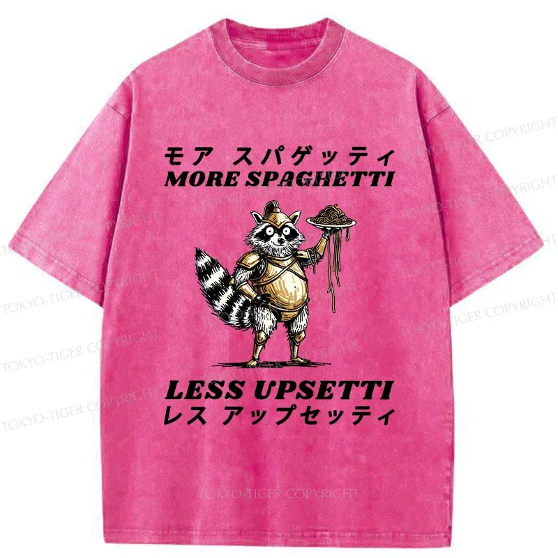 Tokyo-Tiger Armed Raccoon Eating Spaghetti Washed T-Shirt