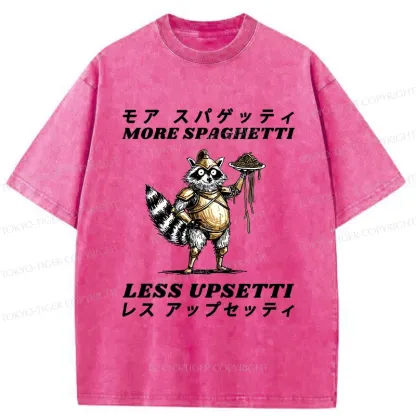 Tokyo-Tiger Armed Raccoon Eating Spaghetti Washed T-Shirt