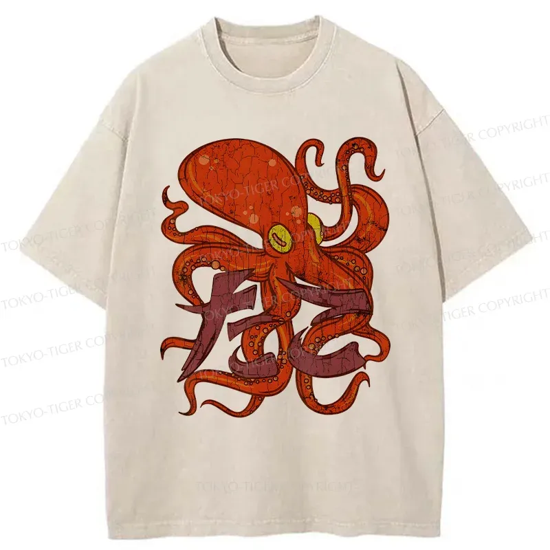 Tokyo-Tiger Vintage Octopus Washed T-Shirt