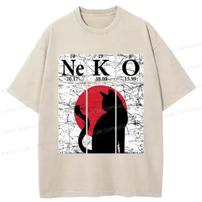 Tokyo-Tiger Vintage Cat Silhouette Washed T-Shirt