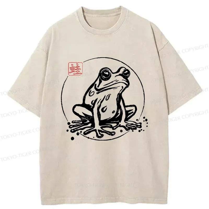 Tokyo-Tiger Retro Japanese Frog Washed T-Shirt