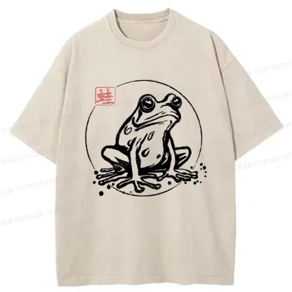 Tokyo-Tiger Retro Japanese Frog Washed T-Shirt