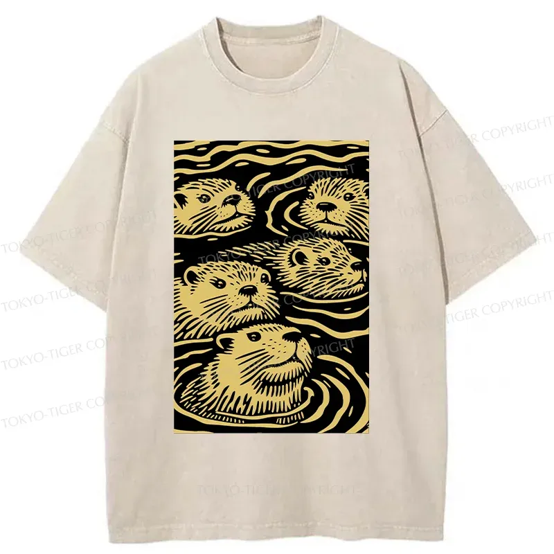 Tokyo-Tiger Woodcut Otter Washed T-Shirt