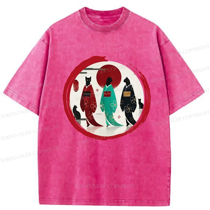 Tokyo-Tiger Black Cat Geisha Washed T-Shirt Sale