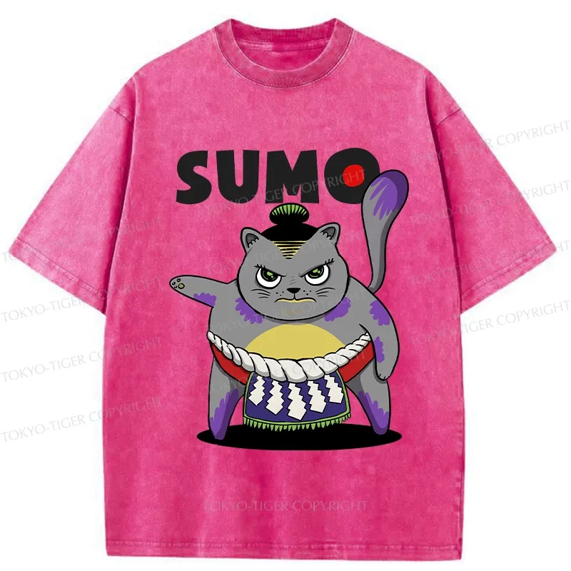 Tokyo-Tiger Cat Sumo Wrestler Washed T-Shirt