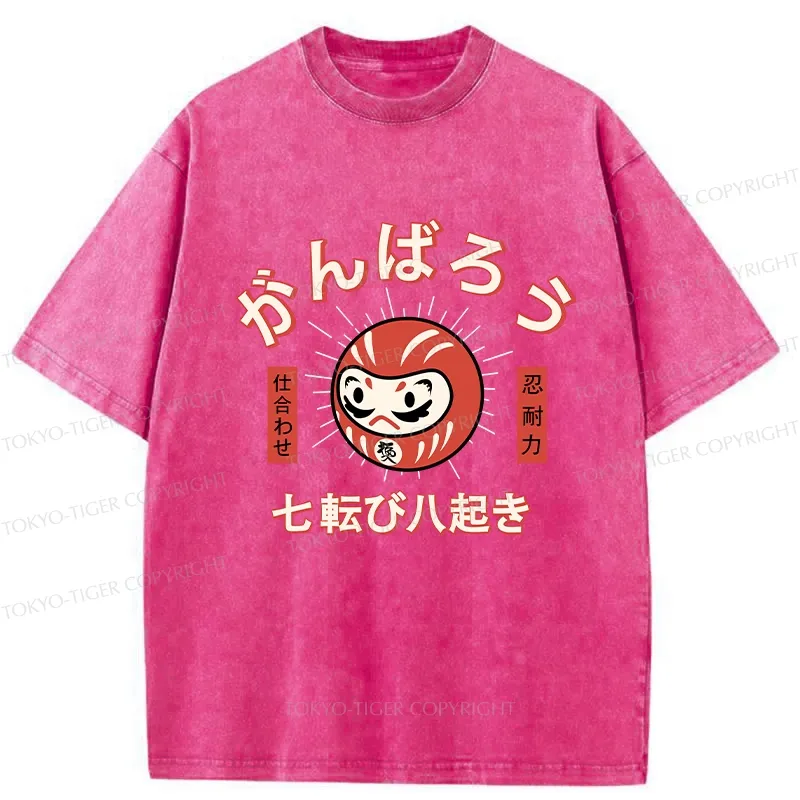 Tokyo-Tiger Let's Do Our Best Japanese Daruma Washed T-Shirt