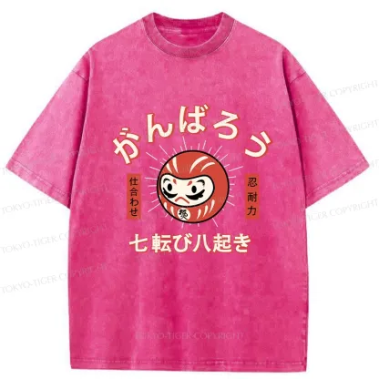 Tokyo-Tiger Let's Do Our Best Japanese Daruma Washed T-Shirt