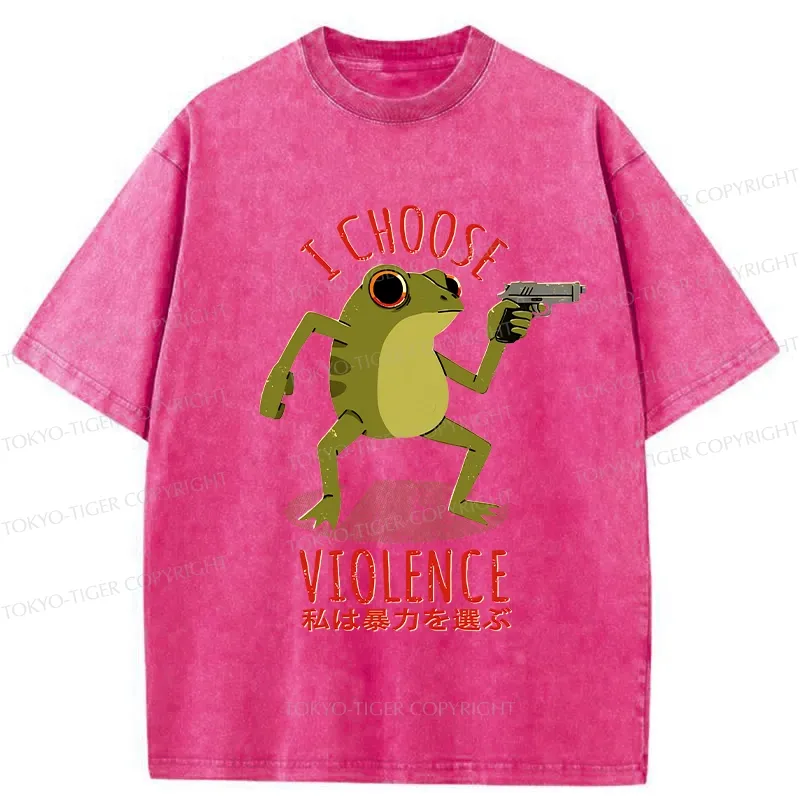 Tokyo-Tiger I Choose Violence Funny Washed T-Shirt