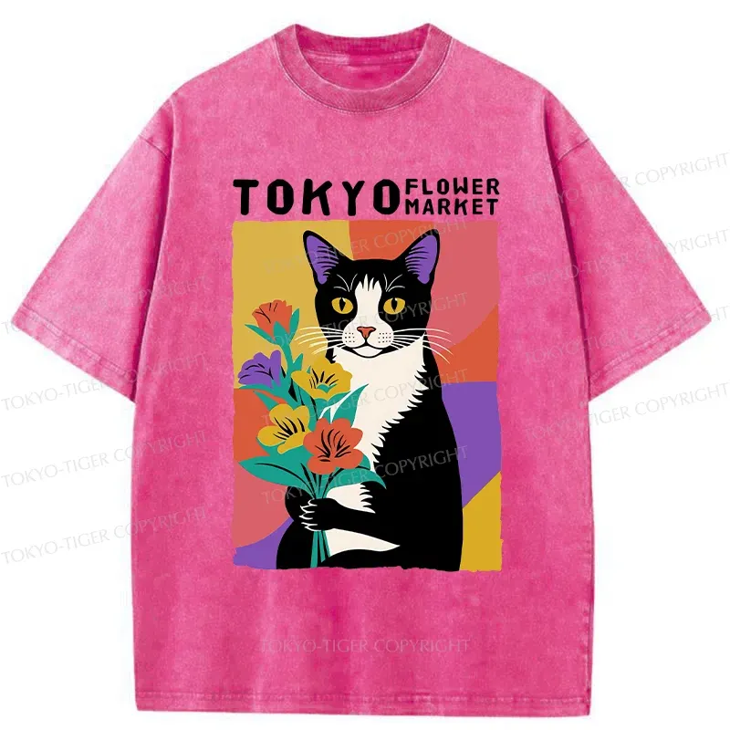 Tokyo-Tiger Flower Market In Tokyo Japan Washed T-Shirt
