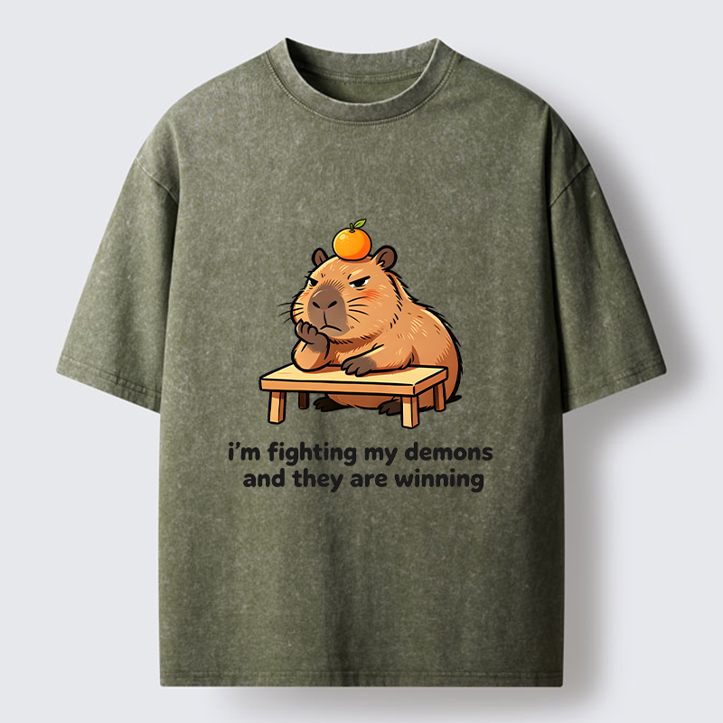 Tokyo‑Tiger Funny Orange Capybara Meme Washed T‑Shirt