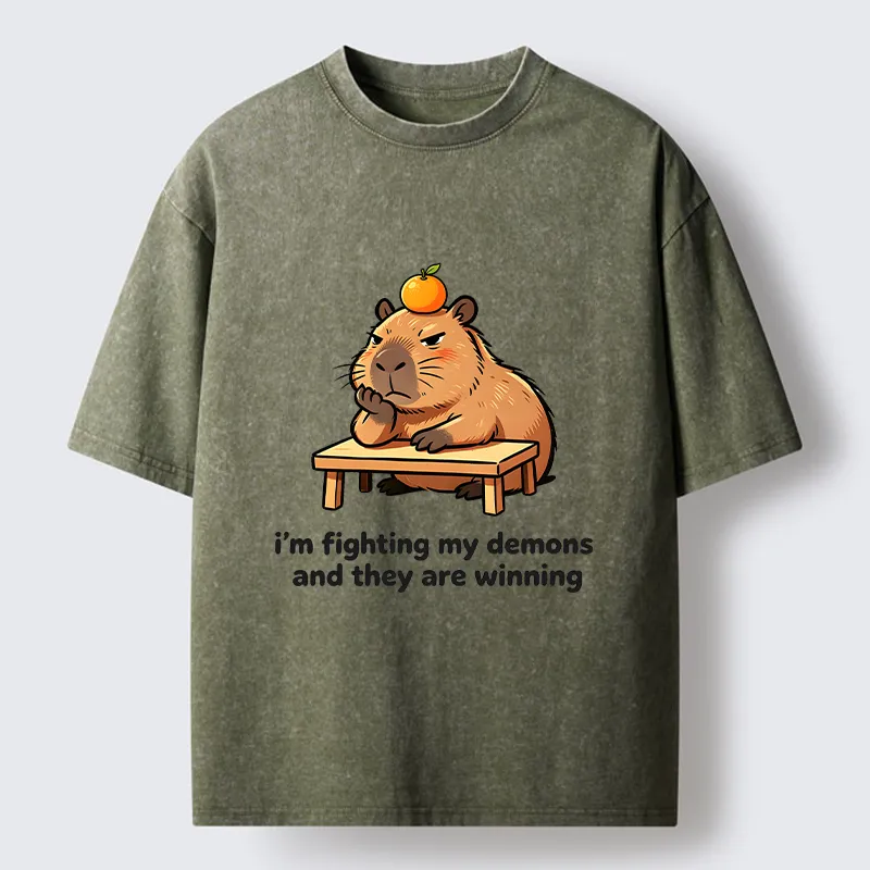 Tokyo‑Tiger Funny Orange Capybara Meme Washed T‑Shirt