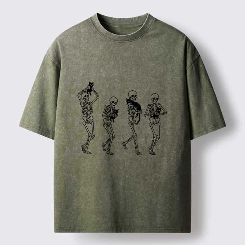 Tokyo‑Tiger Funny Skeleton Cat Meme Washed T‑Shirt