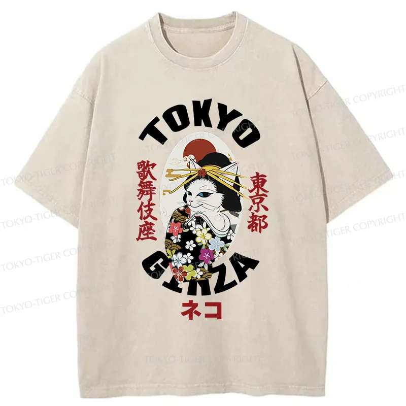 Tokyo-Tiger Geisha Cat Washed T-Shirt
