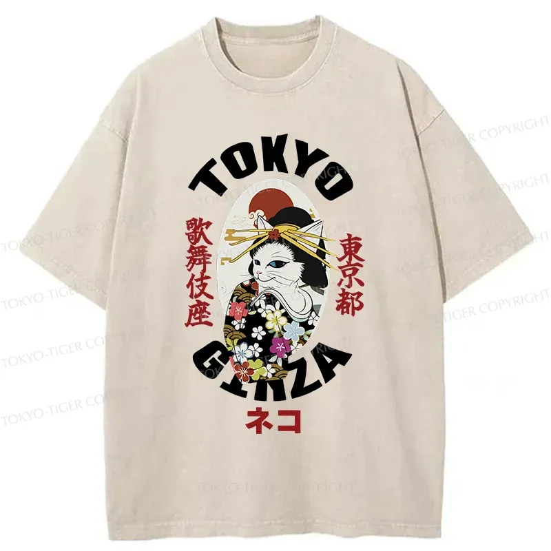 Tokyo-Tiger Geisha Cat Washed T-Shirt