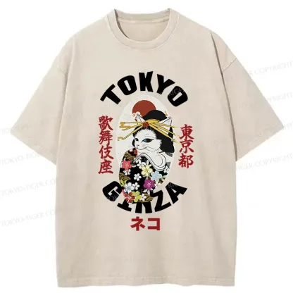 Tokyo-Tiger Geisha Cat Washed T-Shirt
