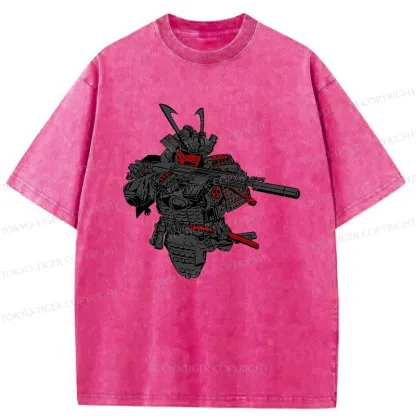 Tokyo-Tiger Samurai Holding A Gun Washed T-Shirt