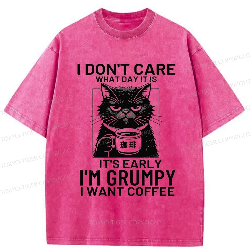 Tokyo-Tiger Funny Grumpy Cat Washed T-Shirt